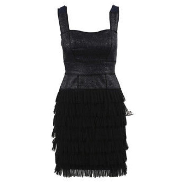Zac Posen Blue Black Cotton Blend Fringed cocktail Black tie Dress 8